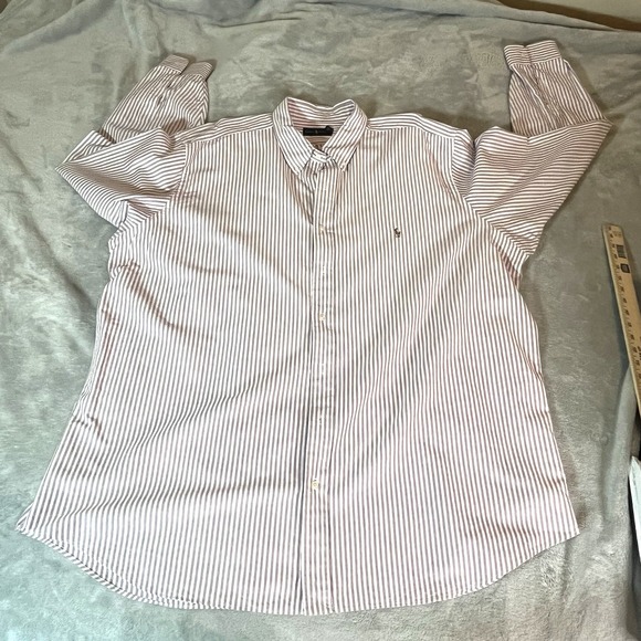 Polo Ralph Lauren Men's Long Sleeve Button Striped Shirt Sz 3XLT Maroon & White - Picture 1 of 16